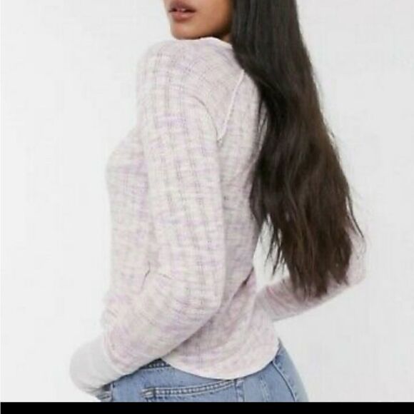 We The Free Spaced Out Long Sleeve Top Knit Pink Combo Large NWT - Picture 3 of 8